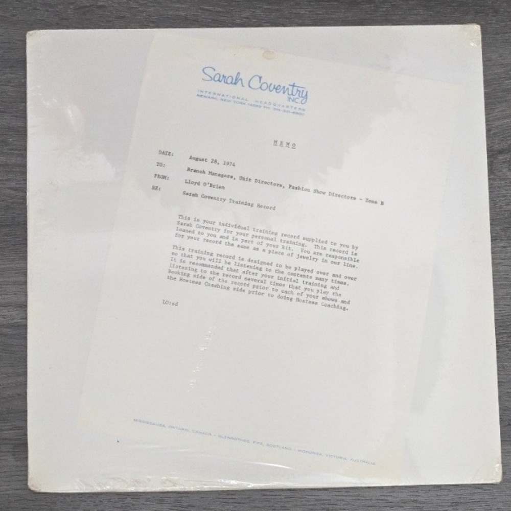 Sarah Coventry Training Record Vintage Vinyl LP Sealed Memo Included 1974